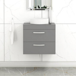 Royal Bathrooms Turin 600mm Wall Mounted Bathroom Vanity Unit With Sink 2 Drawer Indigo Grey Gloss & Art Countertop Basin