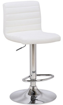 Lamboro Florentino Single Leather Kitchen Bar Stool, Chrome Footrest, Adjustable Swivel Gas Lift, Breakfast Bar & Home Barstool, White - image 1