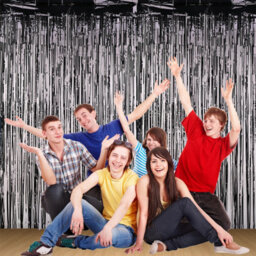 Neel Blue Christmas Tinsel Foil Fringe Curtain Backdrop Background, 1 X 2.5M, Black - thumbnail 5