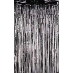 Neel Blue Christmas Tinsel Foil Fringe Curtain Backdrop Background, 1 X 2.5M, Black - thumbnail 1