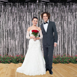 Neel Blue Christmas Tinsel Foil Fringe Curtain Backdrop Background, 1 X 2.5M, Black - thumbnail 3