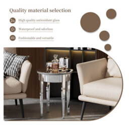 Artloge Glass Mirrored Side Table Easy Assembly End Table For Living Room And Bedroom - thumbnail 8