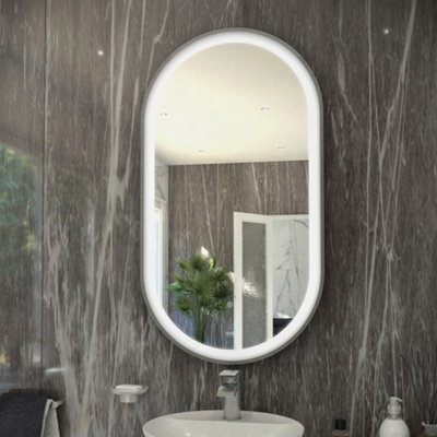 RAK Ceramics Rak Art Oval Illuminated Led Bathroom Mirror With Touch Sensor & Demister Pad - 450 X 1000mm, Brushed Nickel - image 1