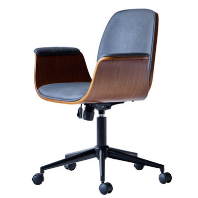 Nordlys Wood And Black Faux Leather Adjustable Office Chair Modern Design Style Bedroom - image 1