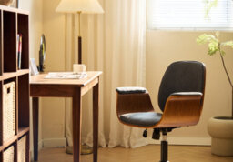 Nordlys Wood And Black Faux Leather Adjustable Office Chair Modern Design Style Bedroom - thumbnail 4