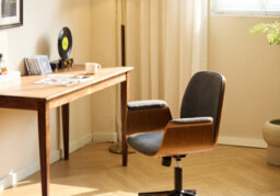 Nordlys Wood And Black Faux Leather Adjustable Office Chair Modern Design Style Bedroom - thumbnail 5