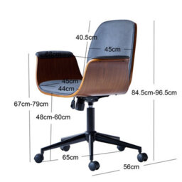 Nordlys Wood And Black Faux Leather Adjustable Office Chair Modern Design Style Bedroom - thumbnail 6