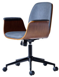 Nordlys Wood And Black Faux Leather Adjustable Office Chair Modern Design Style Bedroom - thumbnail 2