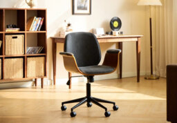Nordlys Wood And Black Faux Leather Adjustable Office Chair Modern Design Style Bedroom - thumbnail 3