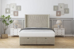 "Comfort Sunrise Cream Plush Ottoman Bed Base With 54"" Wingback Headboard 6' Super King"