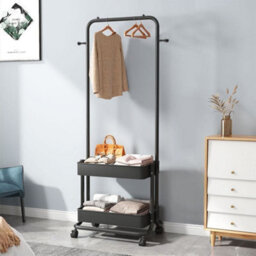 Living And Home Black Nordic-Style Double-Layered Modern Floor-Standing Clothes Rack For Home Bedrooms, 43Cm (W) X 30Cm (D) X 150Cm (H)