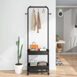 Living And Home Black Nordic-Style Double-Layered Modern Floor-Standing Clothes Rack For Home Bedrooms, 43Cm (W) X 30Cm (D) X 150Cm (H) - thumbnail 3