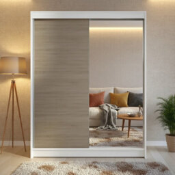 Camino 1 Wardrobe With Sliding Doors And Mirror Modern Bedroom Storage Cabinet Hanging Rail And Shelves White Sonoma - thumbnail 1