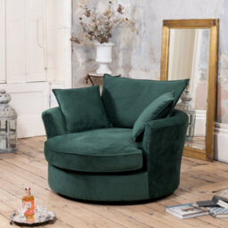 Havana Velvet Fabric Swivel Based Base Cuddle Chair - Green - thumbnail 2
