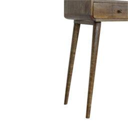 Wyld Haus Trapani Curved Console Table, Grey-Washed Mango Wood, 2 Drawers & Open Shelf, 900X900X350mm - thumbnail 8
