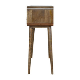 Wyld Haus Trapani Curved Console Table, Grey-Washed Mango Wood, 2 Drawers & Open Shelf, 900X900X350mm - thumbnail 9