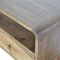 Wyld Haus Trapani Curved Console Table, Grey-Washed Mango Wood, 2 Drawers & Open Shelf, 900X900X350mm - thumbnail 6