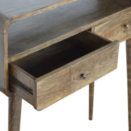 Wyld Haus Trapani Curved Console Table, Grey-Washed Mango Wood, 2 Drawers & Open Shelf, 900X900X350mm - thumbnail 7