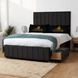 UKBEDFURNITURE Falcon Black Plush  Divan Bed Base With 26 Inch Headboard - No Storage - thumbnail 2