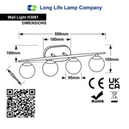Long Life Lamps Company Modern Indoor 4 Frosted Glass Globe Scone Chrome Wall Light H3081 With Led G9 Warm White - thumbnail 2