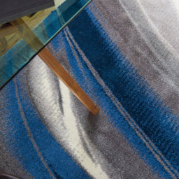 Blue And Grey Funky Luxurious Modern Easy To Clean Abstract Viscose Wool Rug For Living Room, Bedroom - 236Cm X 297Cm - thumbnail 2
