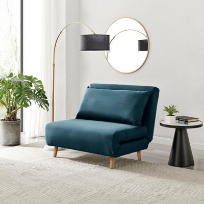 Furniturebox Uk Bobby Blue Velvet Single Folding Sofa Bed Chair - image 1