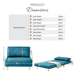 Furniturebox Uk Bobby Blue Velvet Single Folding Sofa Bed Chair - thumbnail 6