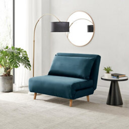 Furniturebox Uk Bobby Blue Velvet Single Folding Sofa Bed Chair - thumbnail 1