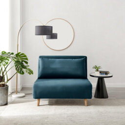 Furniturebox Uk Bobby Blue Velvet Single Folding Sofa Bed Chair - thumbnail 2