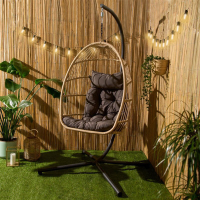 Ohs Folding Hanging Egg Chair Outdoor Garden Patio Swing Pod Seat - Natural - image 1