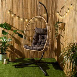 Ohs Folding Hanging Egg Chair Outdoor Garden Patio Swing Pod Seat - Natural - thumbnail 1