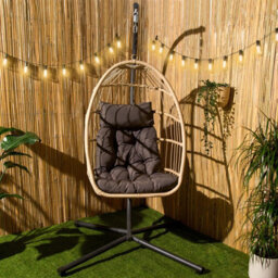 Ohs Folding Hanging Egg Chair Outdoor Garden Patio Swing Pod Seat - Natural - thumbnail 2