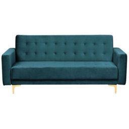 Beliani Sofa Bed 3 Seater Aberdeen Velvet Teal - thumbnail 1