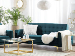 Beliani Sofa Bed 3 Seater Aberdeen Velvet Teal - thumbnail 2