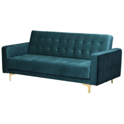 Beliani Sofa Bed 3 Seater Aberdeen Velvet Teal - thumbnail 4