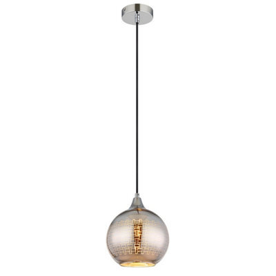 Luminosa Lighting Luminosa Lourdes Dome Pendant Ceiling Light White Ball Chromed Glass Shade 1X E27 - image 1