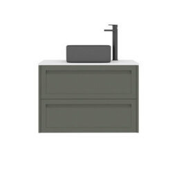 Royal Bathrooms Royal Bathroom Elmore 800mm Matt Green Wall Mounted Bathroom Vanity Unit 2 Drawer Plain White Worktop With Art Square Basin - thumbnail 7