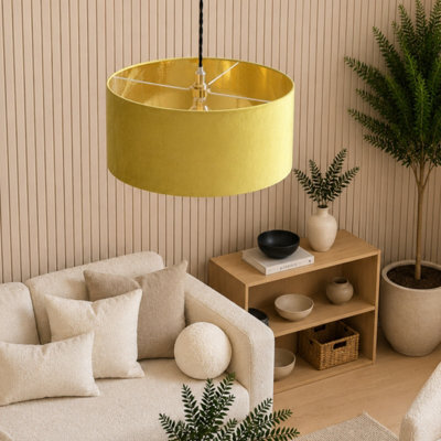 CGC Lighting Cgc Milano Mustard Yellow & Gold Oversized Large Velvet Fabric Lamp Shade - image 1