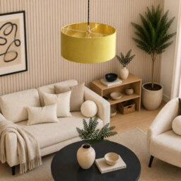 CGC Lighting Cgc Milano Mustard Yellow & Gold Oversized Large Velvet Fabric Lamp Shade - thumbnail 3