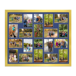 AK Frames 80X70Cm Gold Modern Multi Photo Frame With Blue Mount - Holds 20 Apertures (18X) 6X4, (2X) 4X4 Photos
