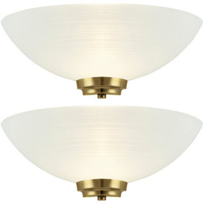 2 Pack Dimmable Led Wall Light Antique Brass White Pattern Glass Shade Dome Lamp - image 1