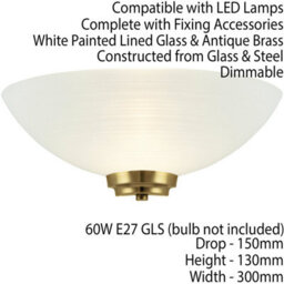 2 Pack Dimmable Led Wall Light Antique Brass White Pattern Glass Shade Dome Lamp - thumbnail 3