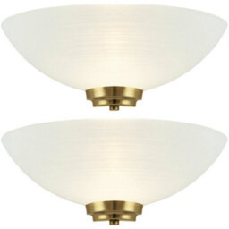 2 Pack Dimmable Led Wall Light Antique Brass White Pattern Glass Shade Dome Lamp