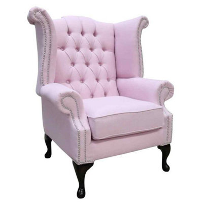 Chesterfield Linen High Back Wing Chair Charles Pink Fabric In Queen Anne Style - image 1