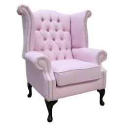 Chesterfield Linen High Back Wing Chair Charles Pink Fabric In Queen Anne Style - thumbnail 1