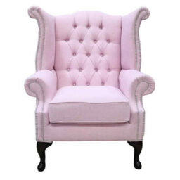 Chesterfield Linen High Back Wing Chair Charles Pink Fabric In Queen Anne Style - thumbnail 2