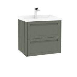 Royal Bathrooms Elmore 600mm Wall Hung 2 Drawer Bathroom Vanity Unit Cabinet With Traditional Ceramic Basin Sink - Matt Green - thumbnail 6