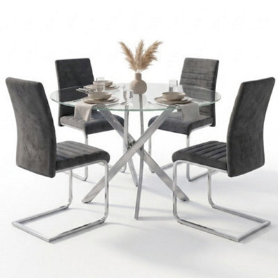 Oira Homes Modern Dining Table Set For 4 Dining Table With 4 D Grey Velvet Chairs For Dining Room Furniture - image 1