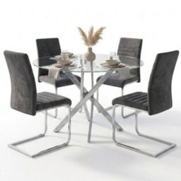 Oira Homes Modern Dining Table Set For 4 Dining Table With 4 D Grey Velvet Chairs For Dining Room Furniture - thumbnail 1