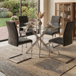 Oira Homes Modern Dining Table Set For 4 Dining Table With 4 D Grey Velvet Chairs For Dining Room Furniture - thumbnail 2